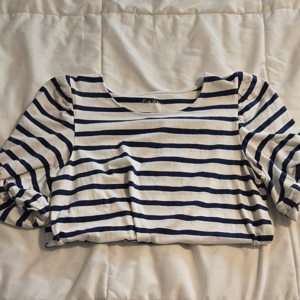 Lilly Pulitzer Navy and White Striped Long Sleeve Top